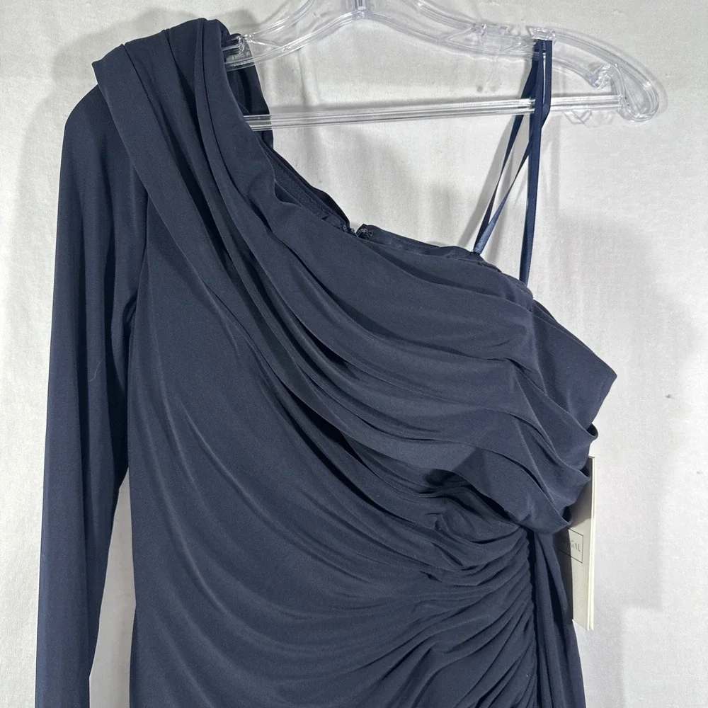 NWT $398 Mac Duggal [ 6 ] 12527 Bead Cuff Drop Shoulder Gown Midnight Blue J1697 - Picture 9 of 14